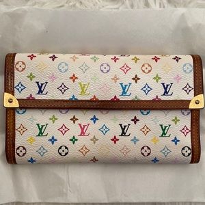 Authentic LV White Multicolor Monogram Canvas Porte Tresor International Wallet